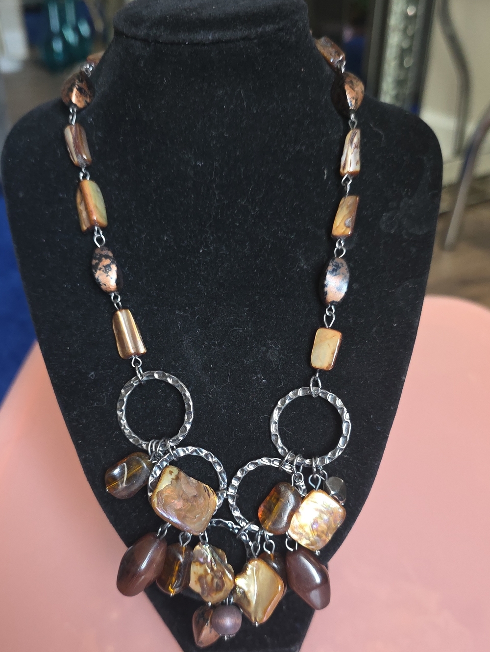 Vintage Brown and Gold Multi-Stone Statement Necklace